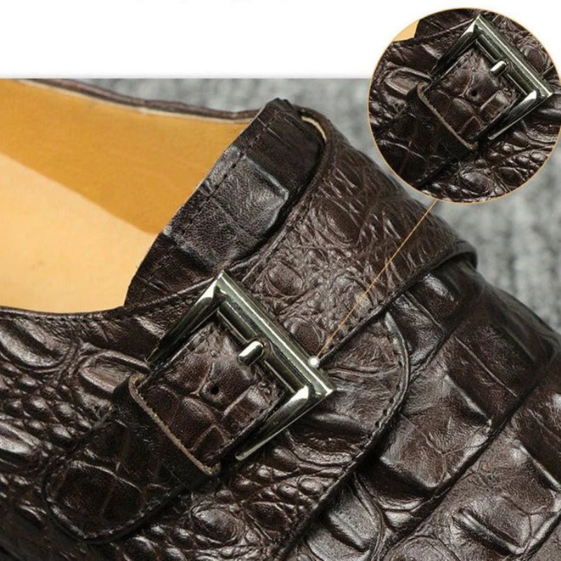 Formelle Sko Herre Med Skinn Preget Monkstrap Dress - Kaffe