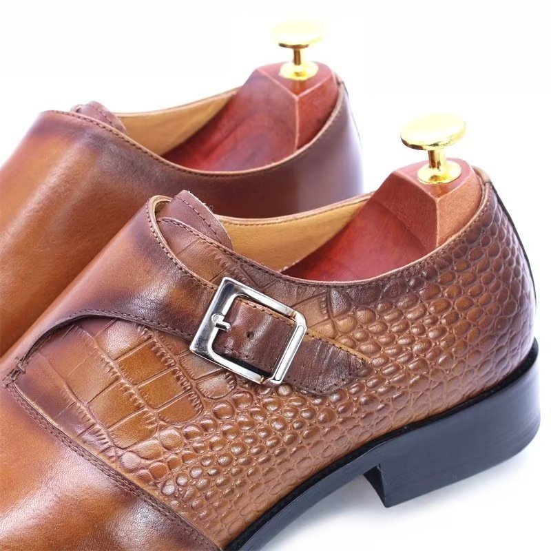 Formelle Sko Herre Modish Luksus Krokodillemønster Monkstrap Dress - Kaffe