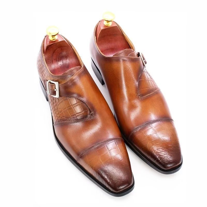 Formelle Sko Herre Modish Luksus Krokodillemønster Monkstrap Dress - Kaffe