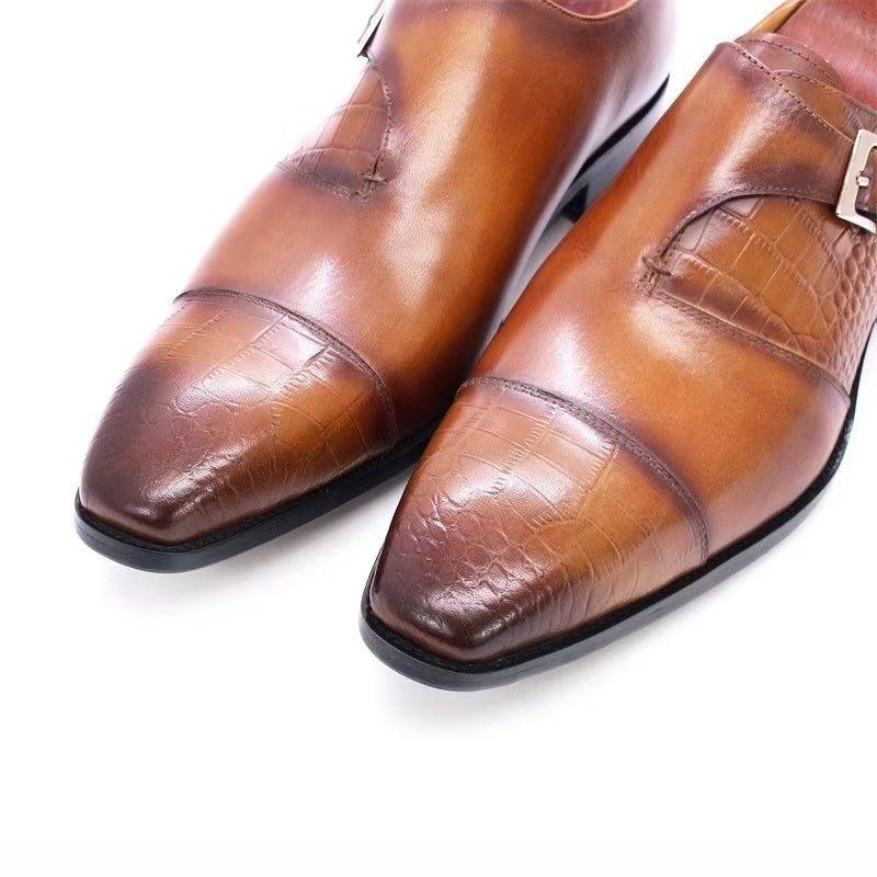 Formelle Sko Herre Modish Luksus Krokodillemønster Monkstrap Dress - Kaffe