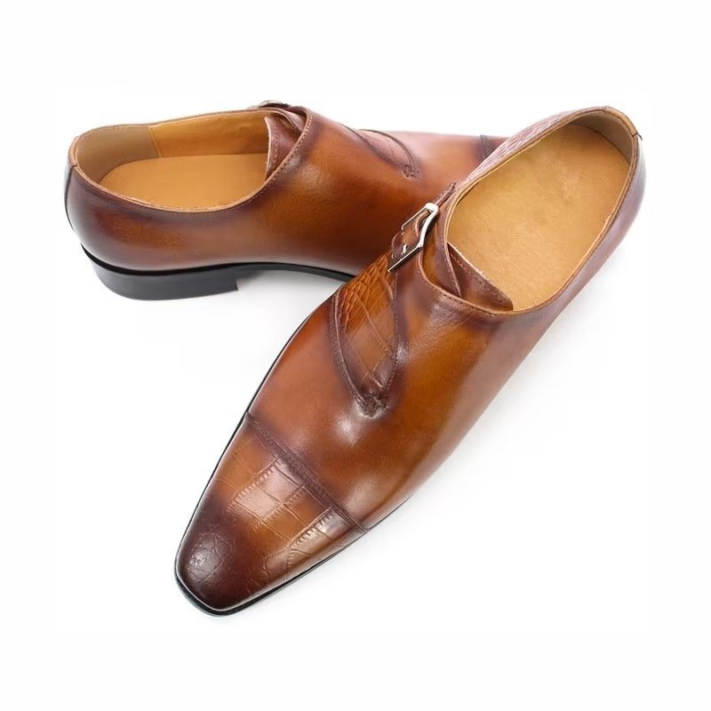 Formelle Sko Herre Modish Luksus Krokodillemønster Monkstrap Dress - Kaffe