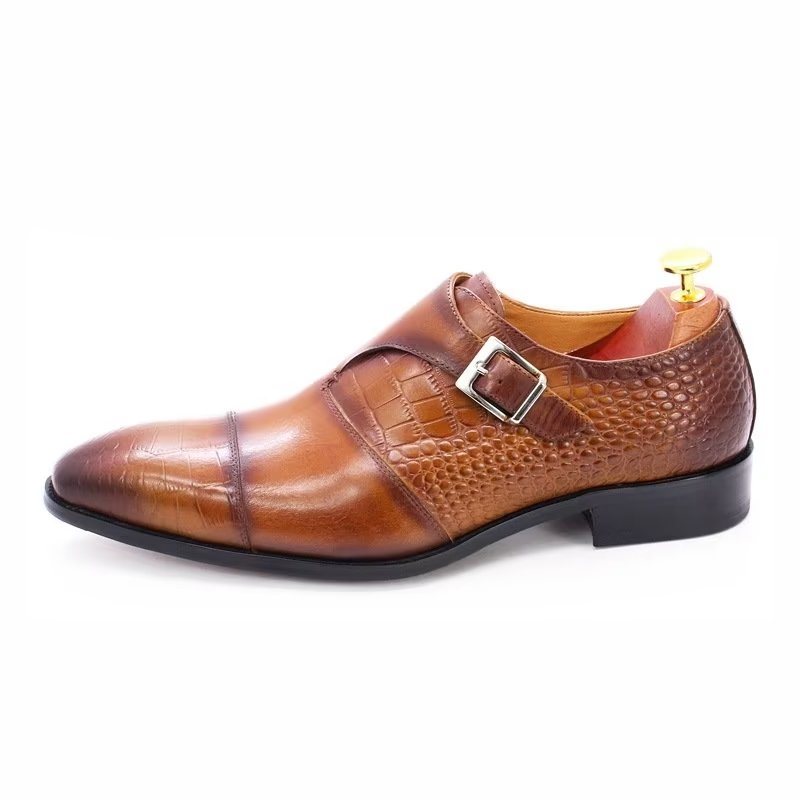 Formelle Sko Herre Modish Luksus Krokodillemønster Monkstrap Dress - Kaffe