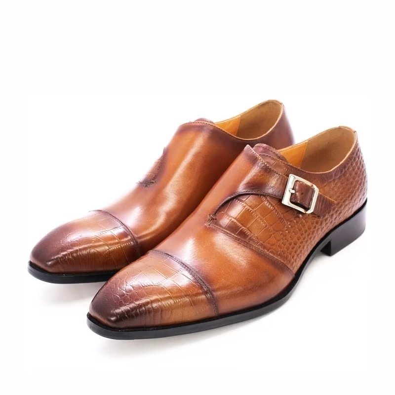 Formelle Sko Herre Modish Luksus Krokodillemønster Monkstrap Dress - Kaffe