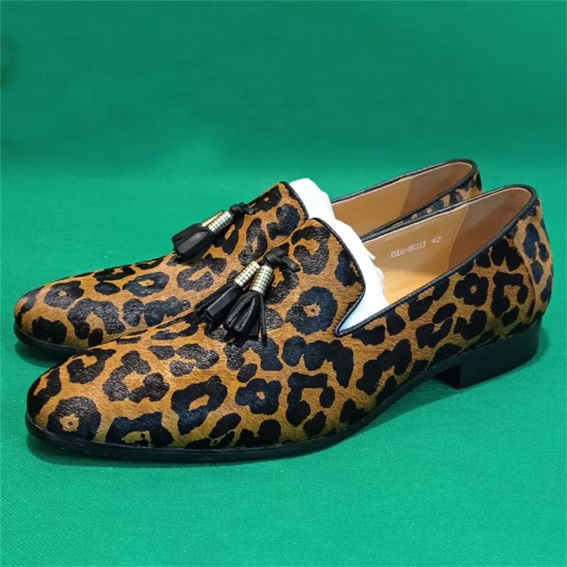 Formelle Sko Herre Prestige Loafers Med Spiss Tå I Ekte Skinn - Leopard