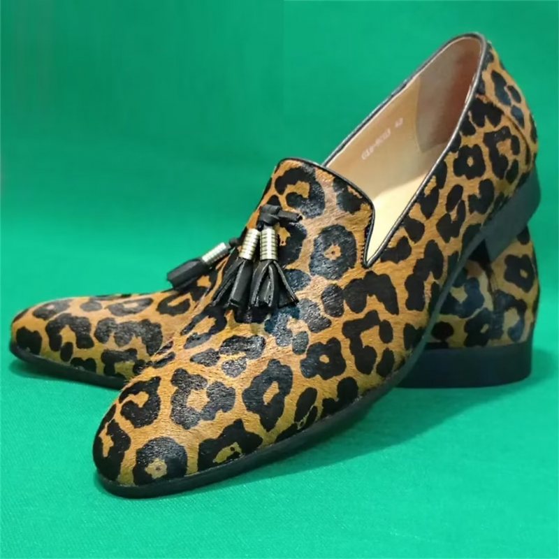 Formelle Sko Herre Prestige Loafers Med Spiss Tå I Ekte Skinn - Leopard