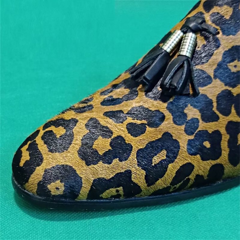 Formelle Sko Herre Prestige Loafers Med Spiss Tå I Ekte Skinn - Leopard