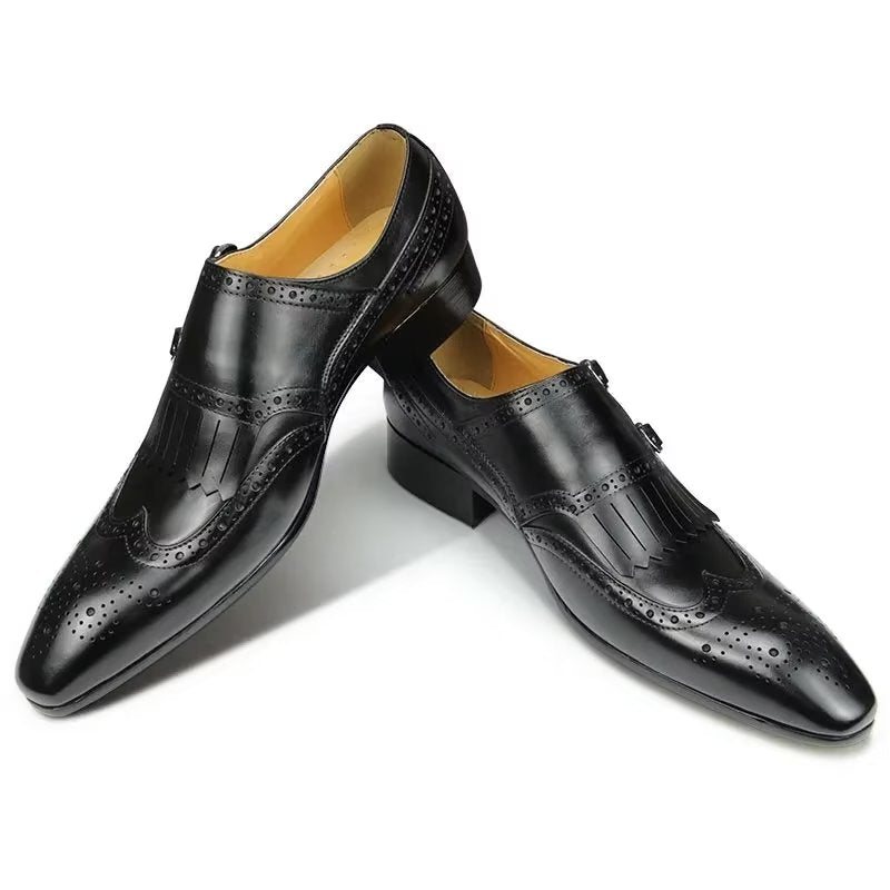 Formelle Sko Herre Skinn Luksus Metal Elegante Brogue Bryllupssko - Svart