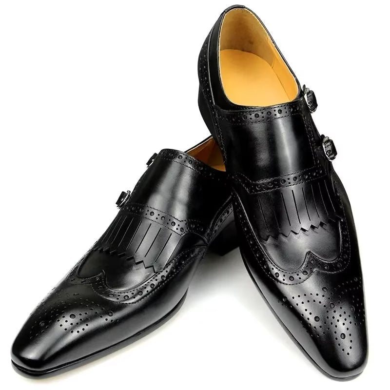 Formelle Sko Herre Skinn Luksus Metal Elegante Brogue Bryllupssko - Svart