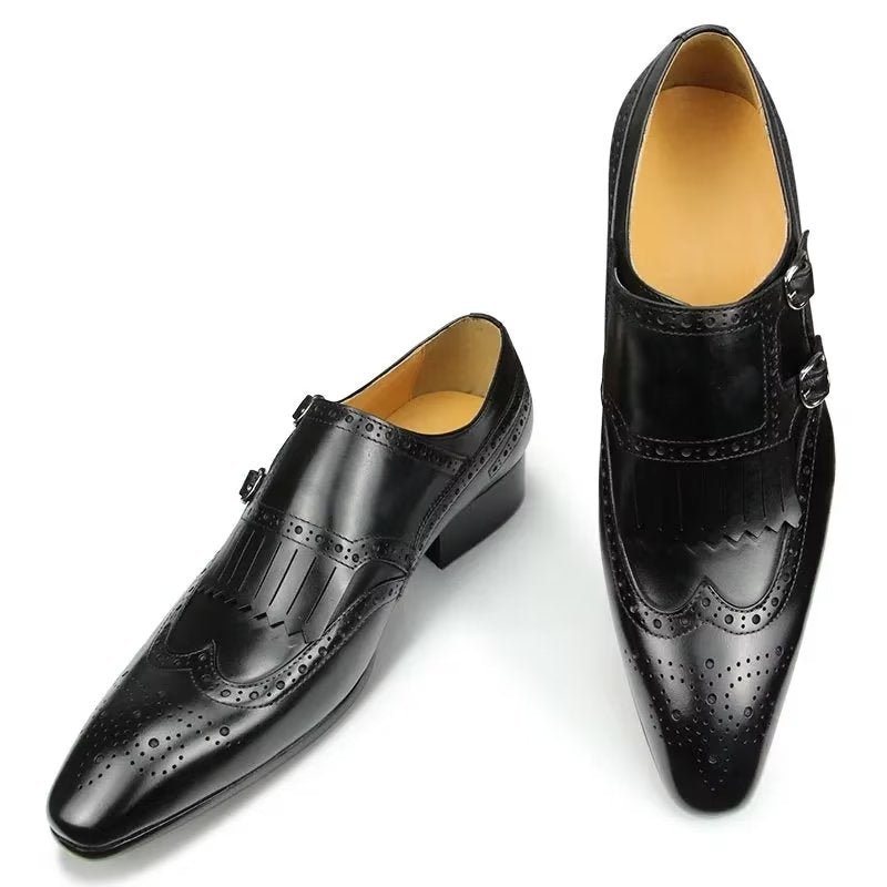 Formelle Sko Herre Skinn Luksus Metal Elegante Brogue Bryllupssko - Svart