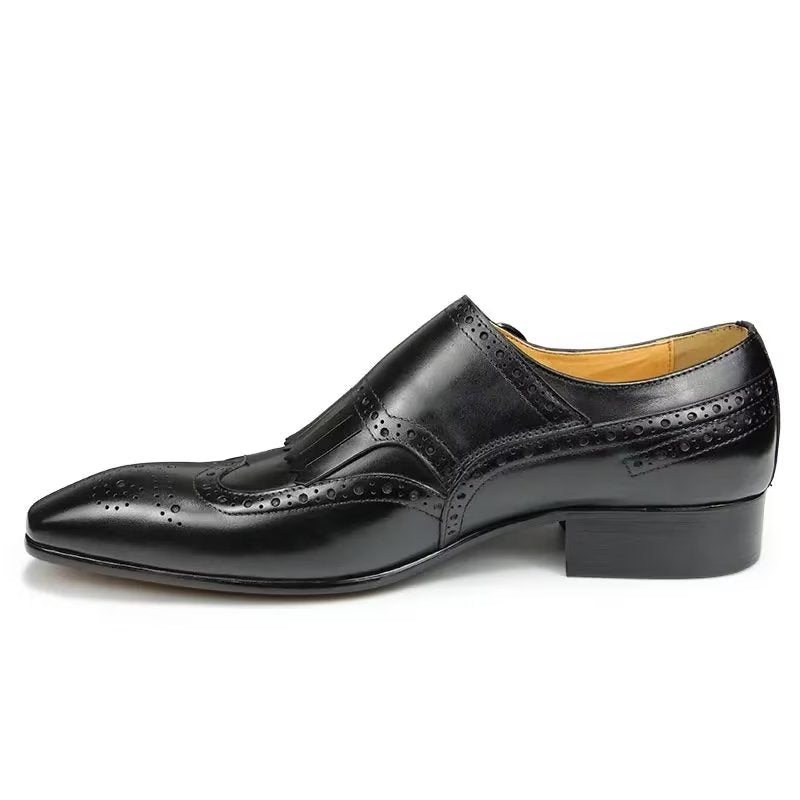 Formelle Sko Herre Skinn Luksus Metal Elegante Brogue Bryllupssko - Svart