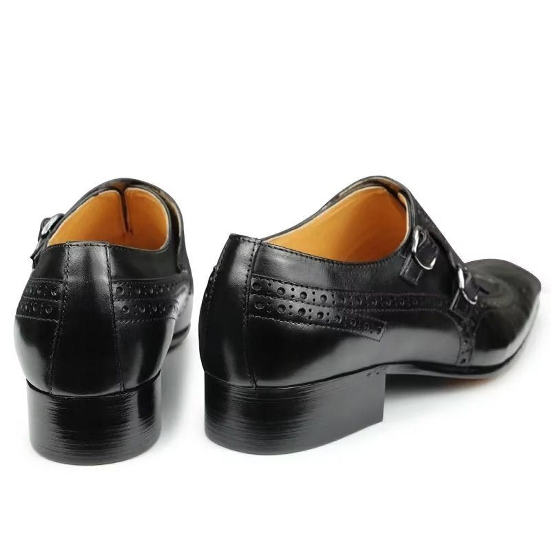 Formelle Sko Herre Skinn Luksus Metal Elegante Brogue Bryllupssko - Svart