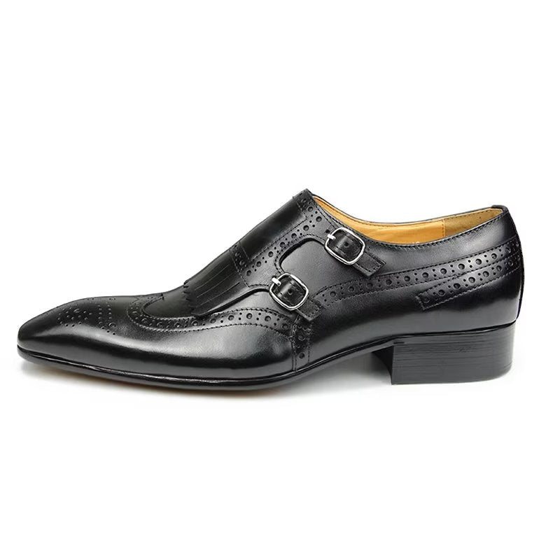 Formelle Sko Herre Skinn Luksus Metal Elegante Brogue Bryllupssko - Svart