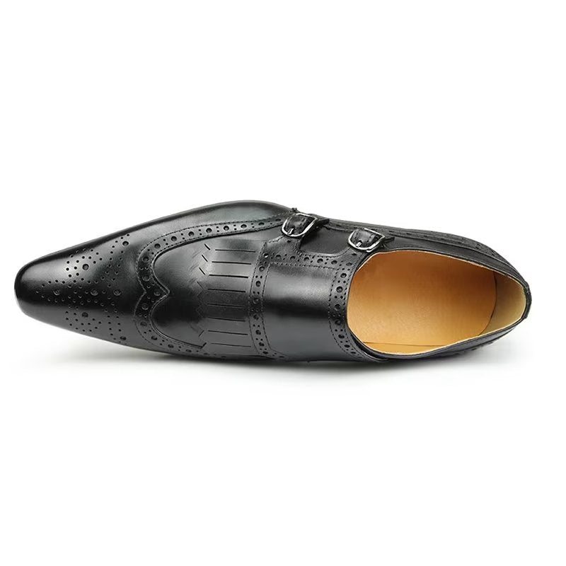 Formelle Sko Herre Skinn Luksus Metal Elegante Brogue Bryllupssko - Svart