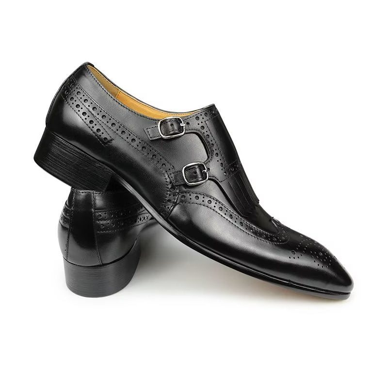 Formelle Sko Herre Skinn Luksus Metal Elegante Brogue Bryllupssko - Svart