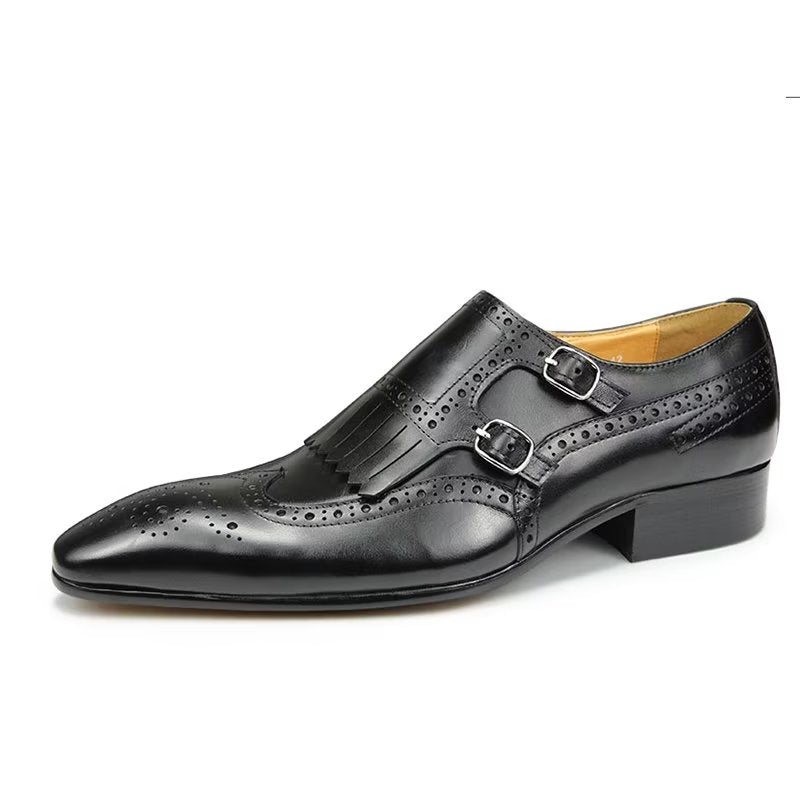 Formelle Sko Herre Skinn Luksus Metal Elegante Brogue Bryllupssko - Svart