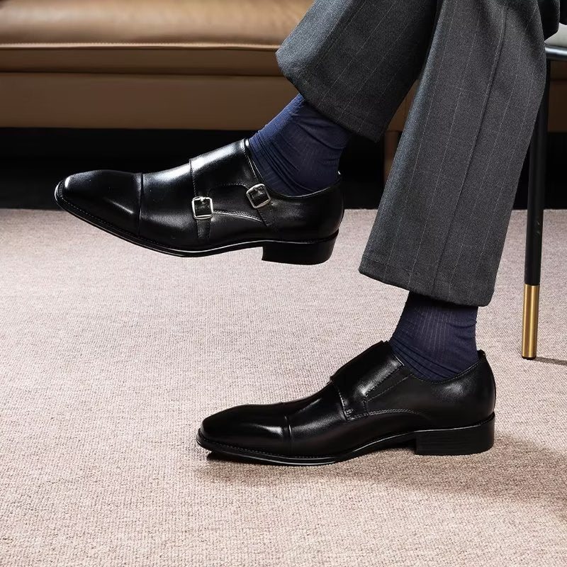 Formelle Sko Herre Slip-on Monkstraps I Raffinert Skinn - Svart