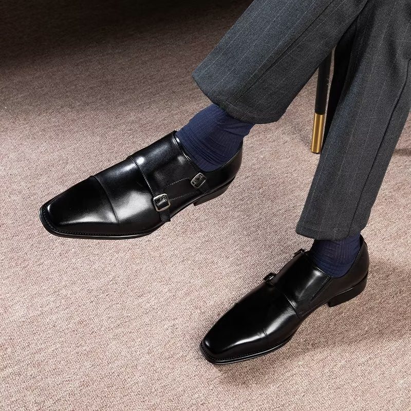 Formelle Sko Herre Slip-on Monkstraps I Raffinert Skinn - Svart