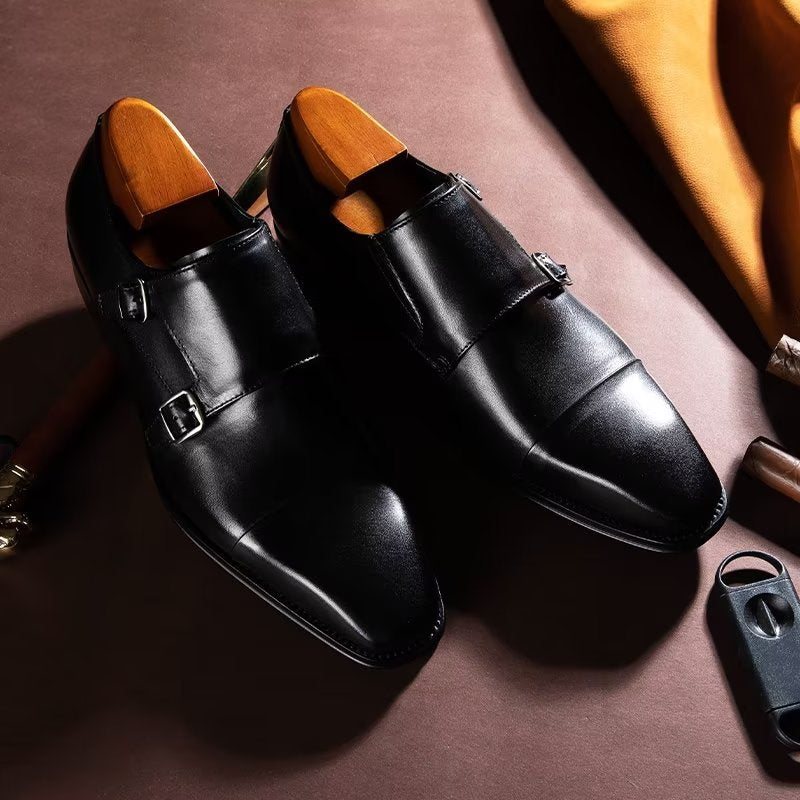 Formelle Sko Herre Slip-on Monkstraps I Raffinert Skinn - Svart