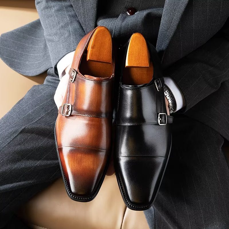 Formelle Sko Herre Slip-on Monkstraps I Raffinert Skinn - Svart