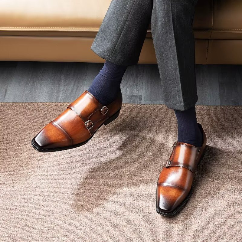 Formelle Sko Herre Slip-on Monkstraps I Raffinert Skinn - Kaffe