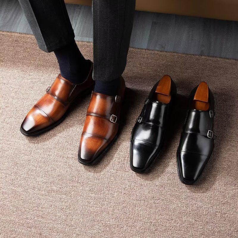 Formelle Sko Herre Slip-on Monkstraps I Raffinert Skinn - Kaffe