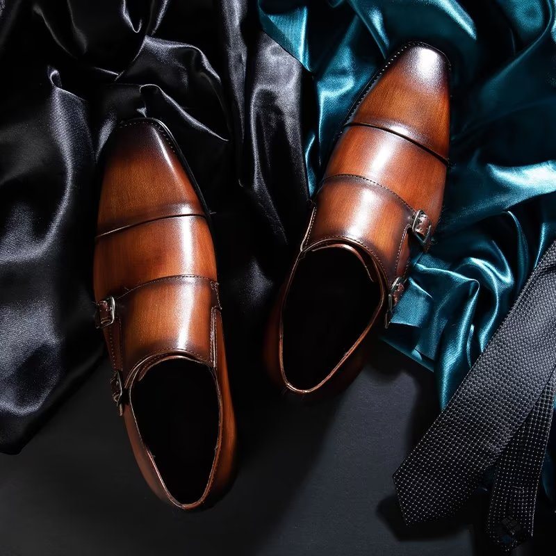 Formelle Sko Herre Slip-on Monkstraps I Raffinert Skinn - Kaffe