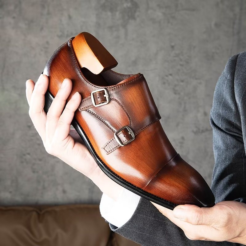 Formelle Sko Herre Slip-on Monkstraps I Raffinert Skinn - Kaffe