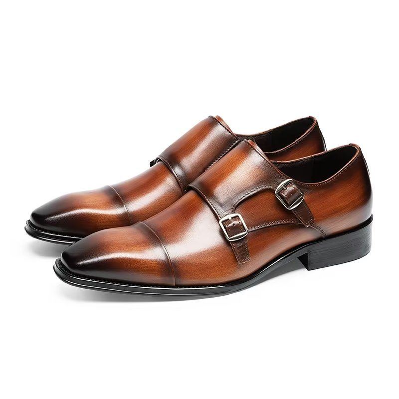 Formelle Sko Herre Slip-on Monkstraps I Raffinert Skinn - Kaffe