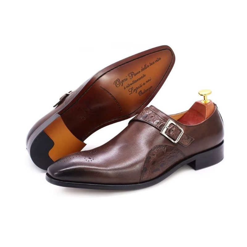 Formelle Sko Herre Utsøkte Croc-preget Monkstraps Dress - Kaffe