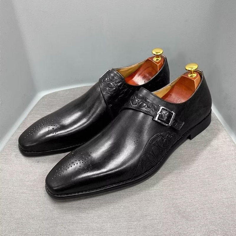 Formelle Sko Herre Utsøkte Croc-preget Monkstraps Dress - Svart