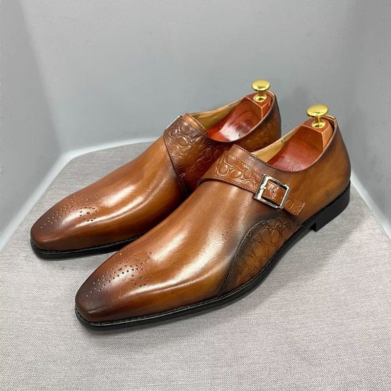 Formelle Sko Herre Utsøkte Croc-preget Monkstraps Dress - Brun