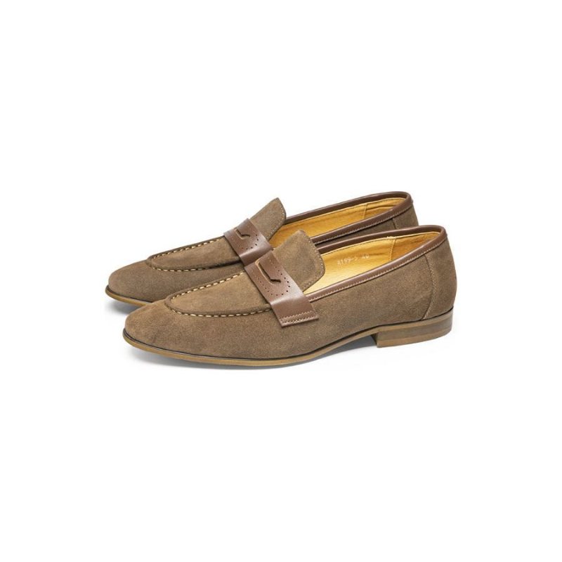 Fritidssko Herre Elegant Skinn-slip-on Business Loafers - Khaki