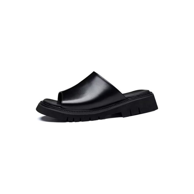 Fritidssko Herre Elegante Forretningssandaler I Skinnplattform - Peep Toe - Svart