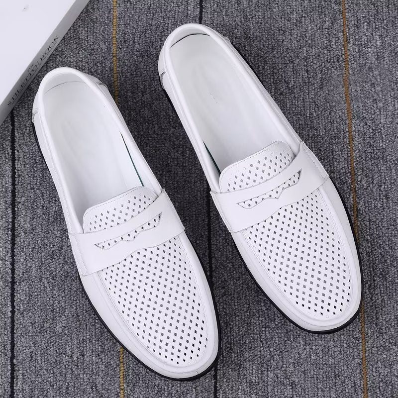 Fritidssko Herre Elegante Pu Slip-on Loafers Med Metallmote - Hvitt Hull