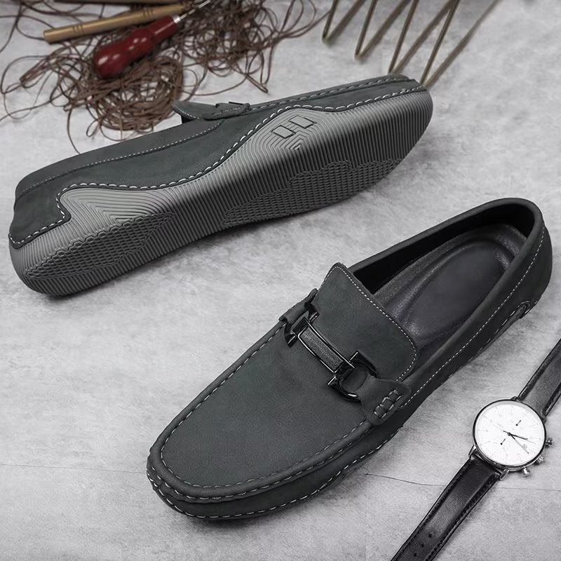 Fritidssko Herre Elegante Slip-on Loafers Med Metallmote - Grå