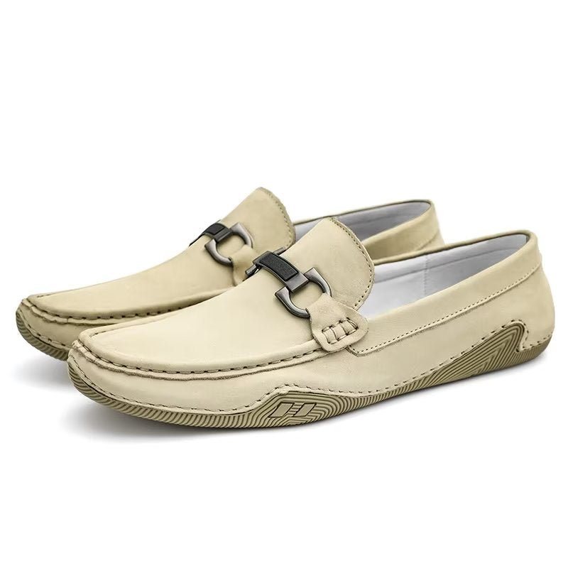 Fritidssko Herre Elegante Slip-on Loafers Med Metallmote - Beige