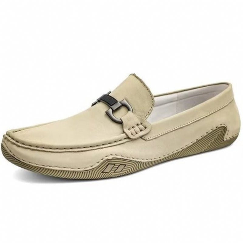 Fritidssko Herre Elegante Slip-on Loafers Med Metallmote - Beige