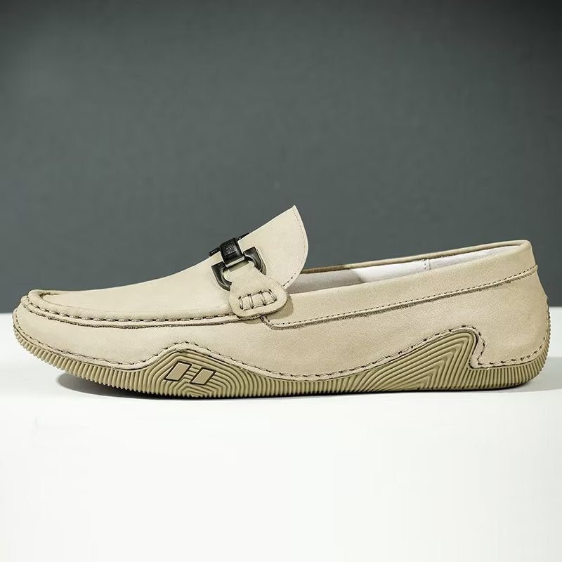 Fritidssko Herre Elegante Slip-on Loafers Med Metallmote - Beige