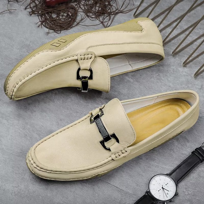 Fritidssko Herre Elegante Slip-on Loafers Med Metallmote - Beige