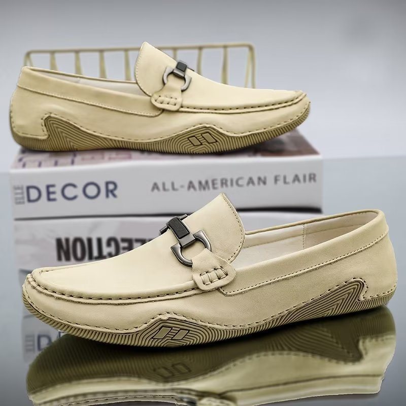 Fritidssko Herre Elegante Slip-on Loafers Med Metallmote - Beige