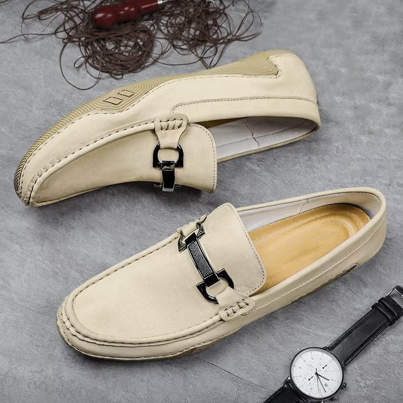 Fritidssko Herre Elegante Slip-on Loafers Med Metallmote - Beige