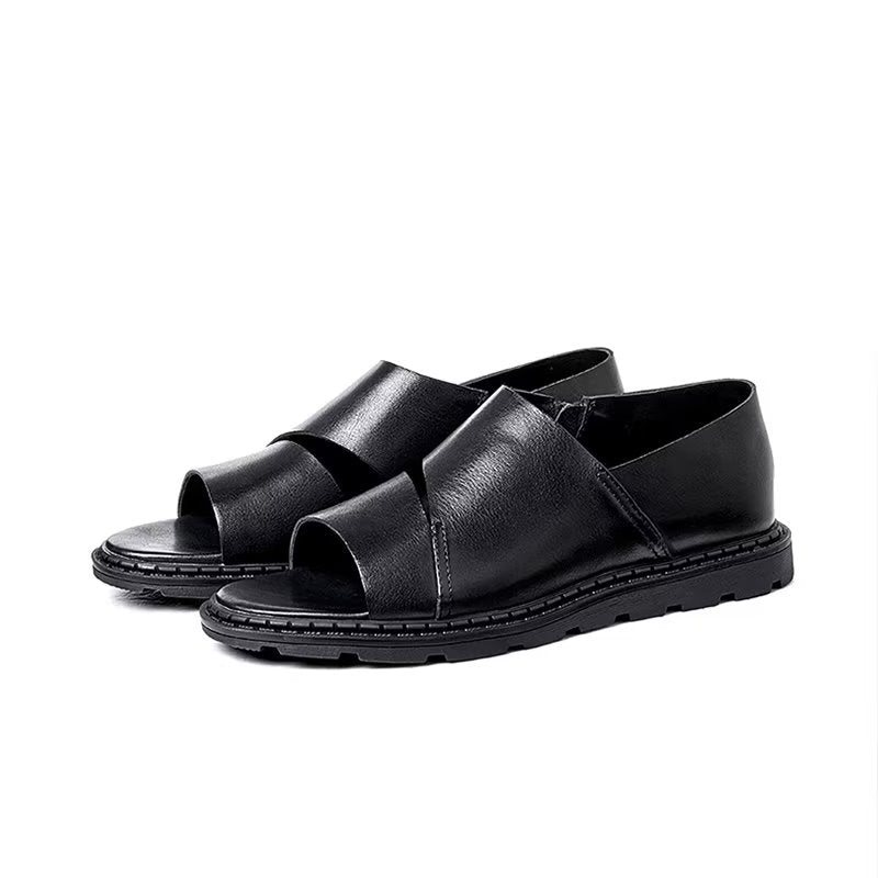 Fritidssko Herre Peep Toe-sandaler I Skinn - Svart