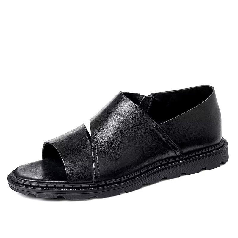 Fritidssko Herre Peep Toe-sandaler I Skinn - Svart