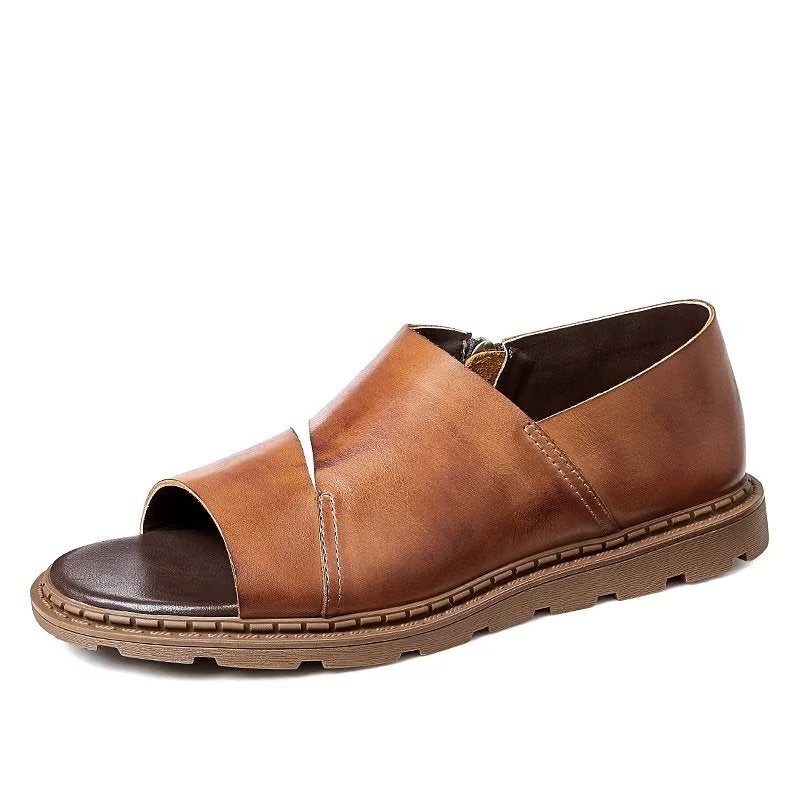 Fritidssko Herre Peep Toe-sandaler I Skinn - Kaffe