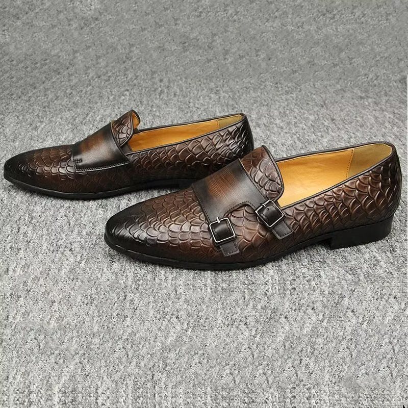 Herre Fritidssko Croc-mønster Elegante Slip On Loafers - Kaffe