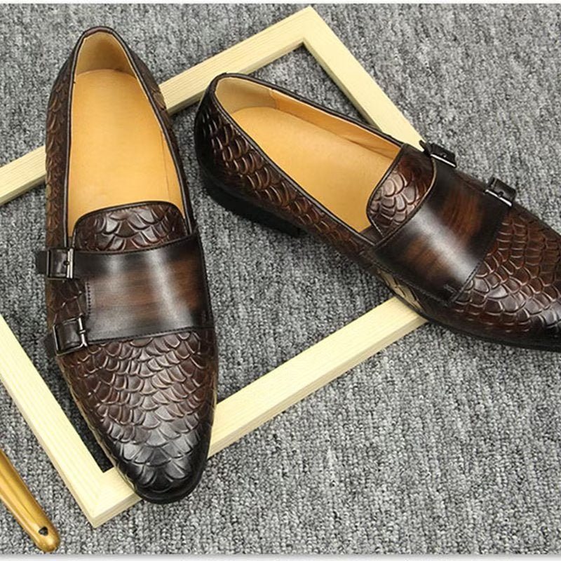 Herre Fritidssko Croc-mønster Elegante Slip On Loafers - Kaffe