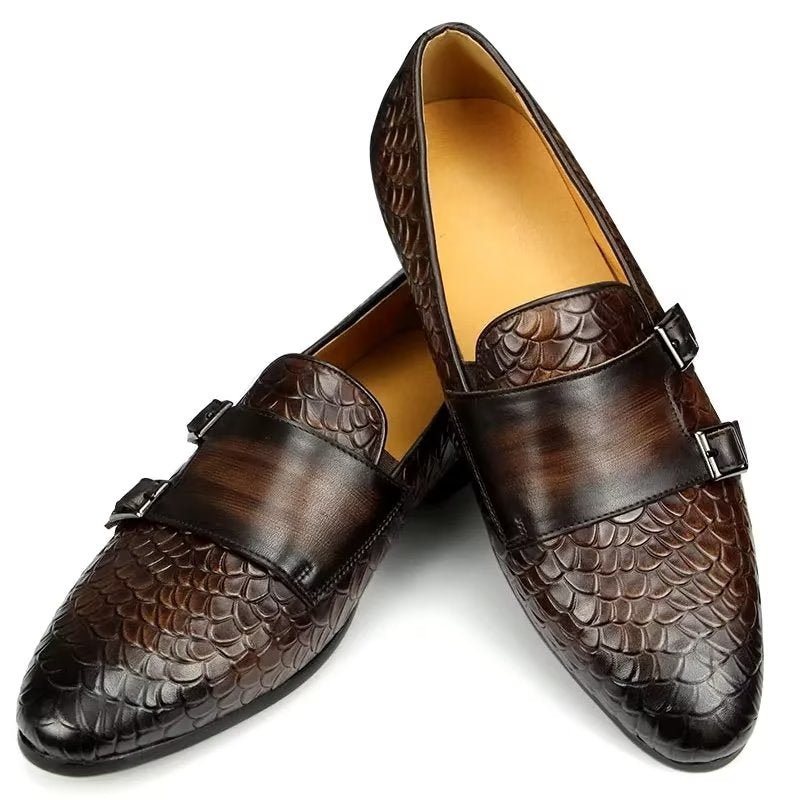 Herre Fritidssko Croc-mønster Elegante Slip On Loafers - Kaffe