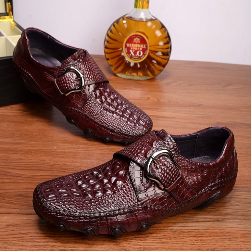 Herre Fritidssko Luksus Alligator Texture Penny Loafers - Rød