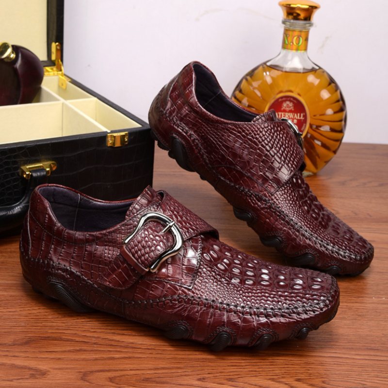 Herre Fritidssko Luksus Alligator Texture Penny Loafers - Rød