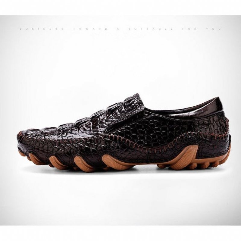 Herre Fritidssko Luksus Alligator Texture Slip-on Oxford Sko - Kaffe